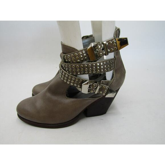 Vintage By Jeffrey Campbell Womens Sz 8 Gray Leather Studded Ankle Boots Bootie - Picture 1 of 12